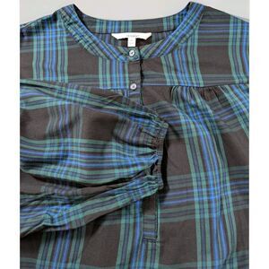 Every Moment Top Women's 1X Green Plaid Swing Flowy Long Sleeve